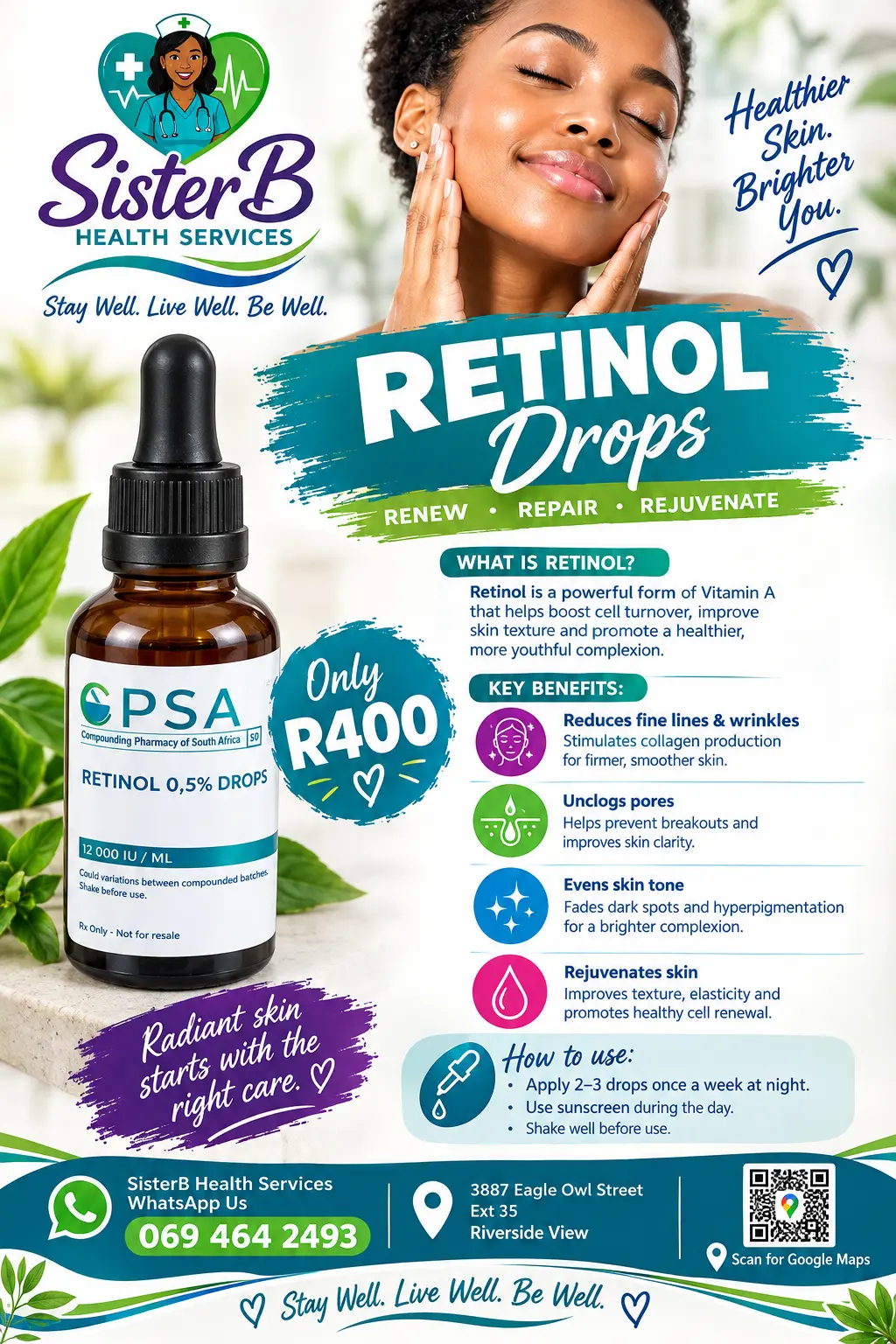 SisterB Health Services Retinol Drops poster